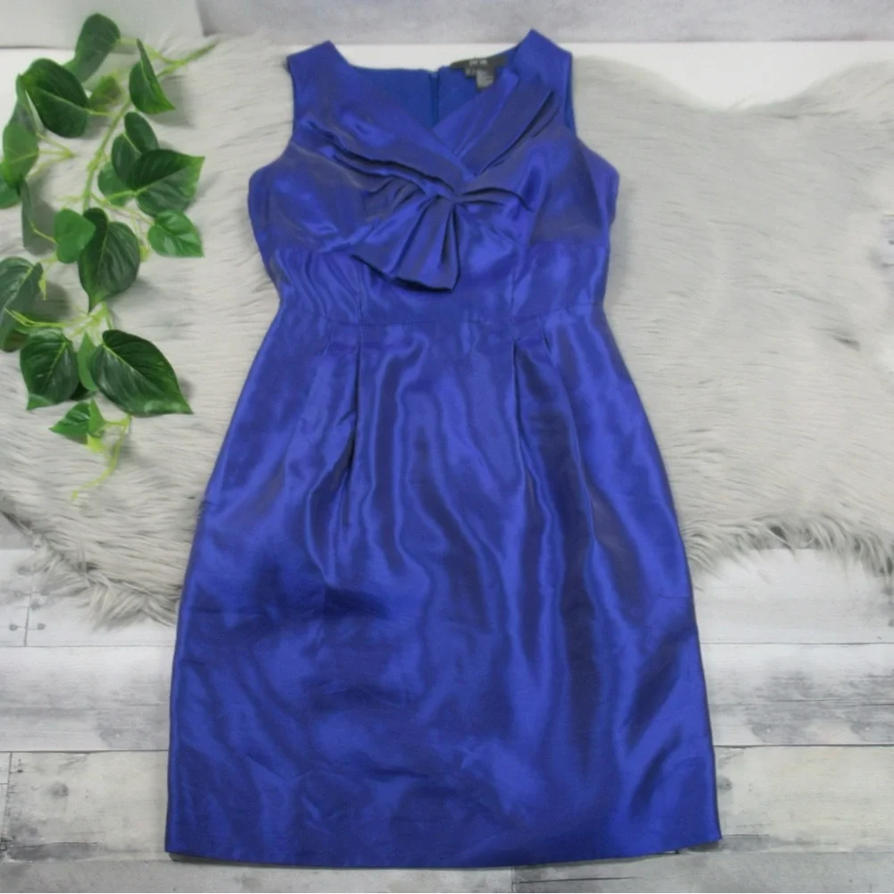 PER SE Blue Silk Sleeves Sheath Dress With Belt Women’s Size 2